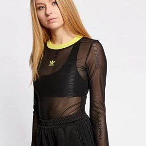 Adidas x Fiorucci Black and Neon Yellow Sheer Women's Top